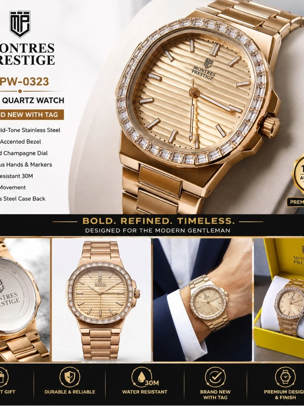 Invicta Gold-Tone Men’s Bracelet Watch with Crystal Bezel